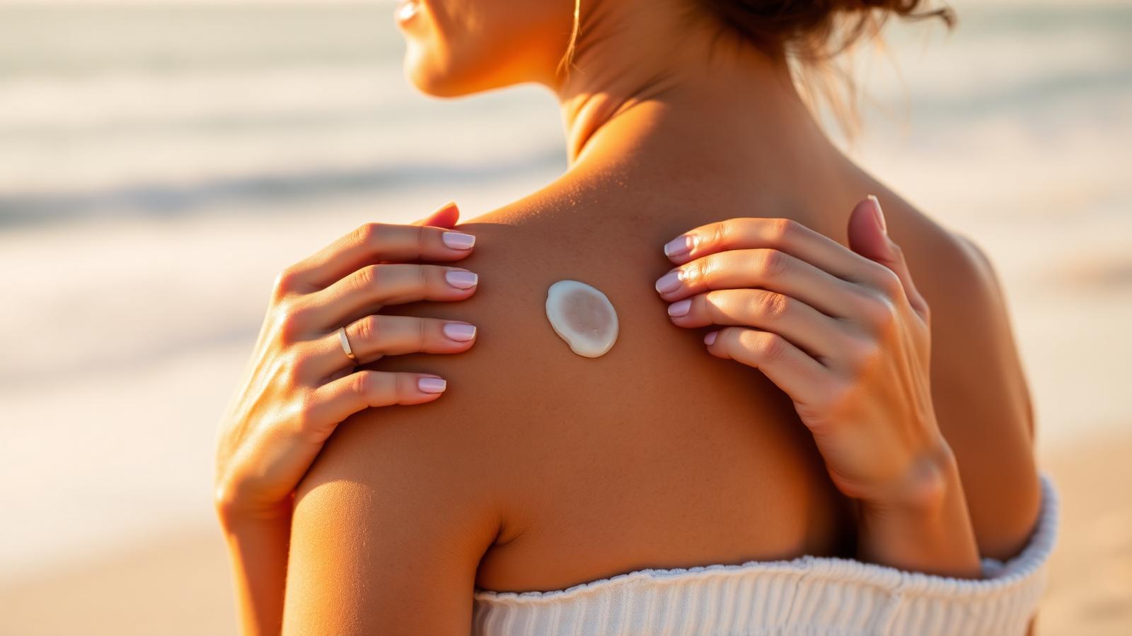 Aplicación de gel de aloe vera sobre el hombro tras la exposición al sol